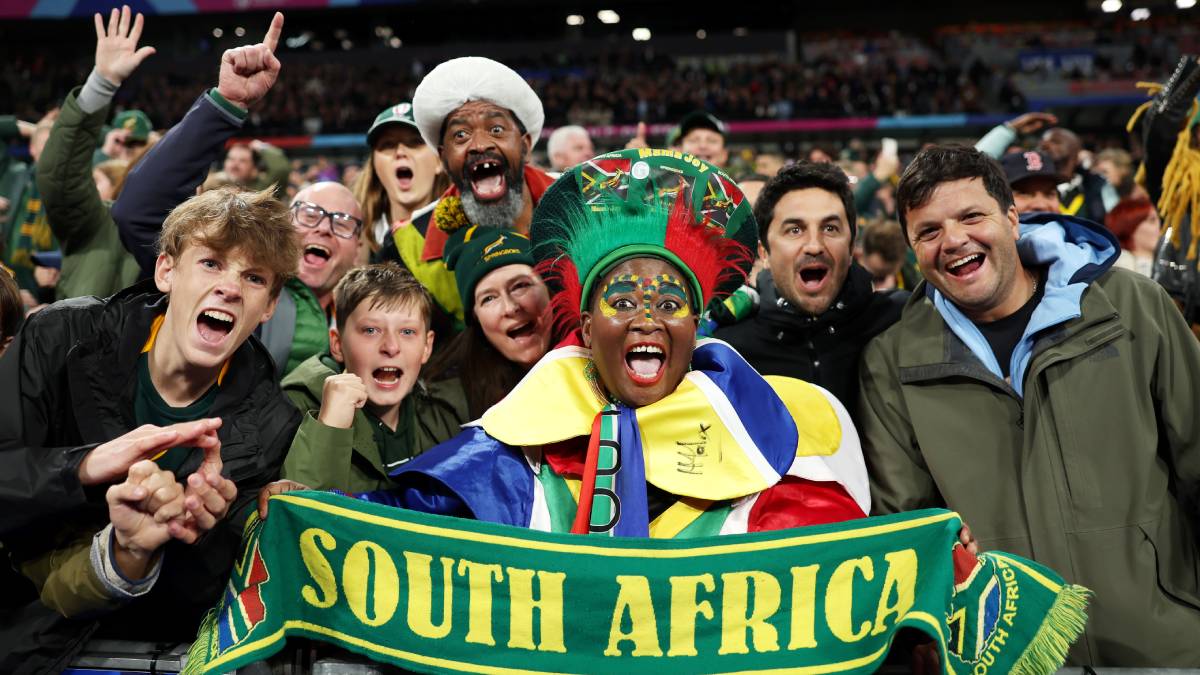 South African supporters at a Rugby World Cup 2027 match